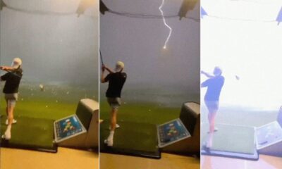 Una bola de golf lanzada por un joven es fulminada en el aire por un rayo.