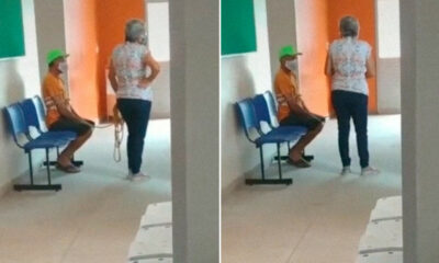 Brasil: Una mujer llevó atado a su marido para que lo vacunen contra el coronavirus.